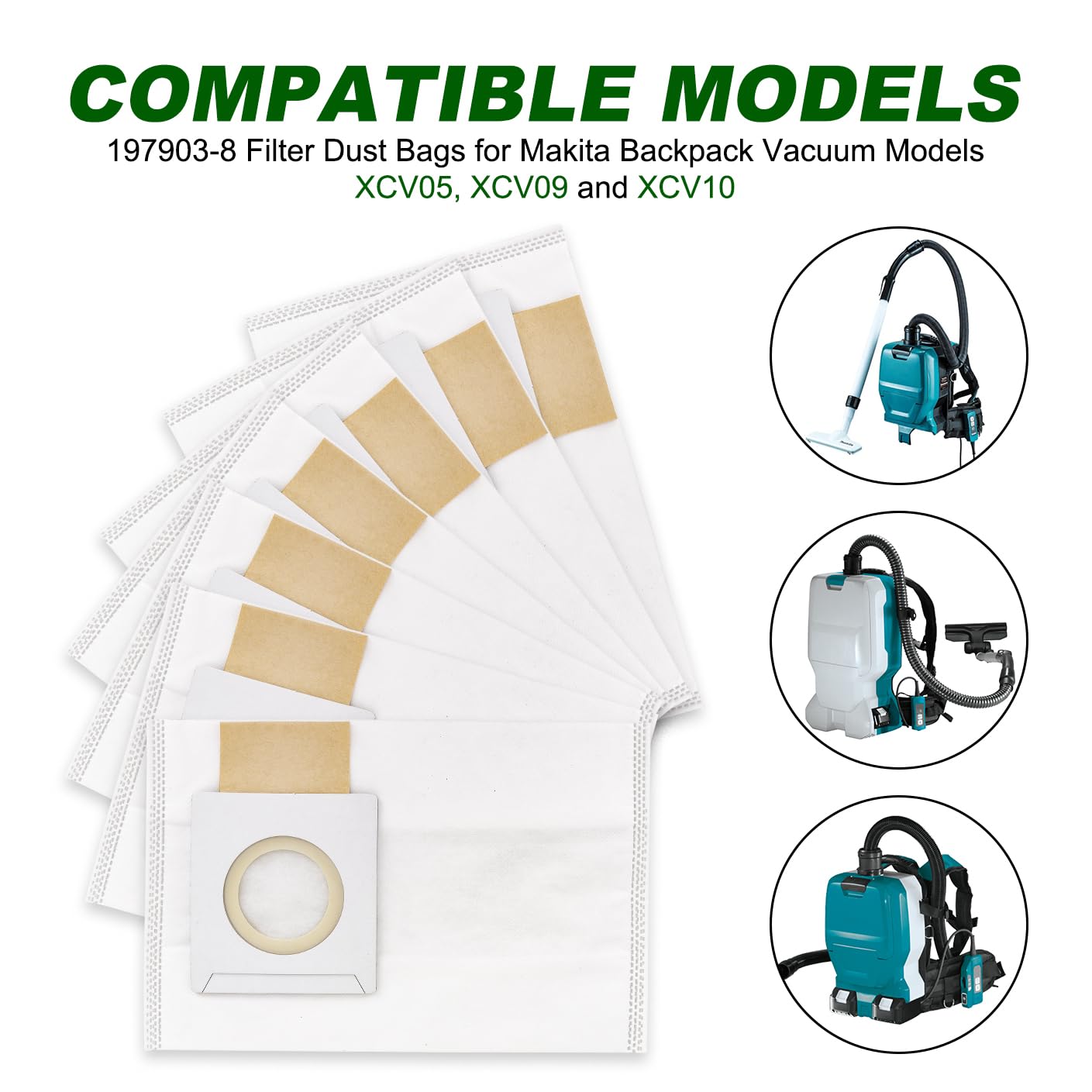 14Pack 197903-8 Filter Dust Bags for Makita Backpack Vacuum Models XCV05, XCV09 and XCV10 - Replacement Vacuum Bags Dust Bag Accessories