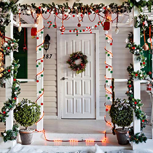 Christmas Felt Pom Pom Garland Set with Candy Cane & Colorful Balls