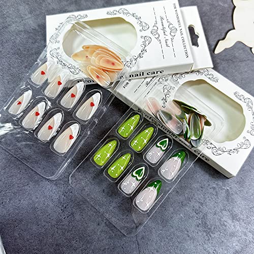 FRUZJAY 48 Pcs Medium Almond Press on Nails Valentine Heart Fake Nails