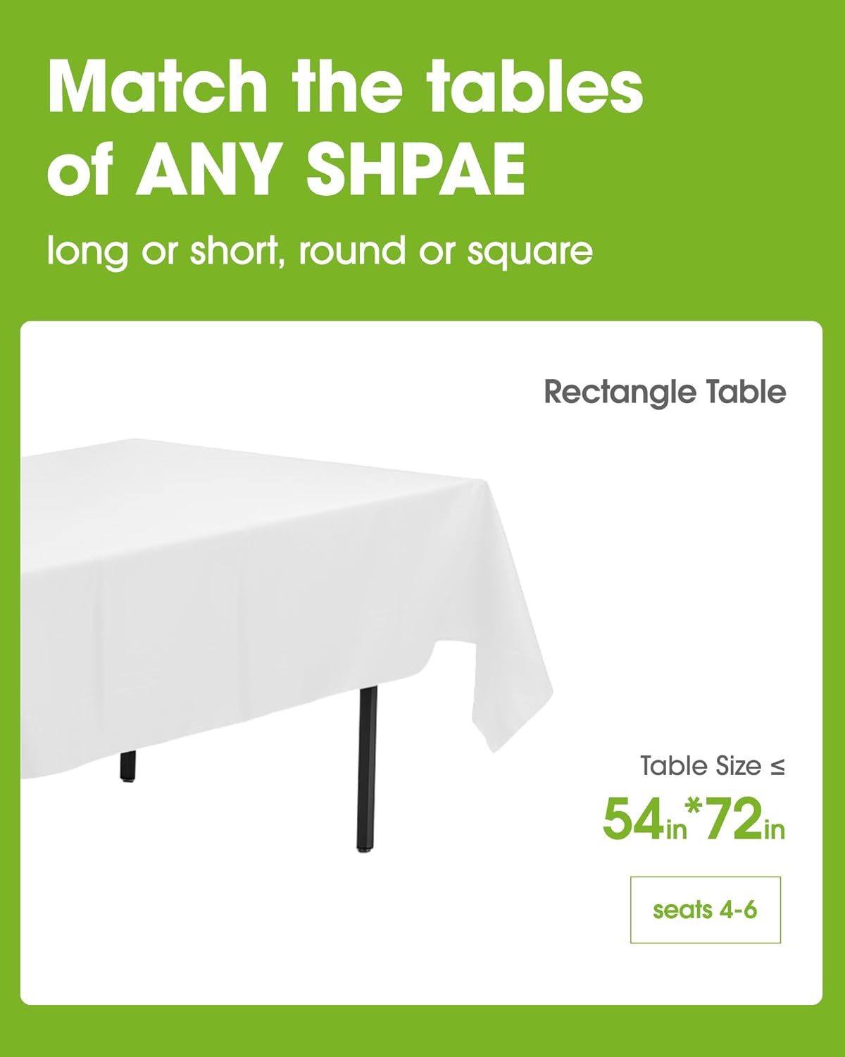 Pureegg Disposable Plastic Tablecloths - 10 Pack, 54 x 72 Inch, Sturdy & Leakproof for Parties, Picnics & Weddings - White
