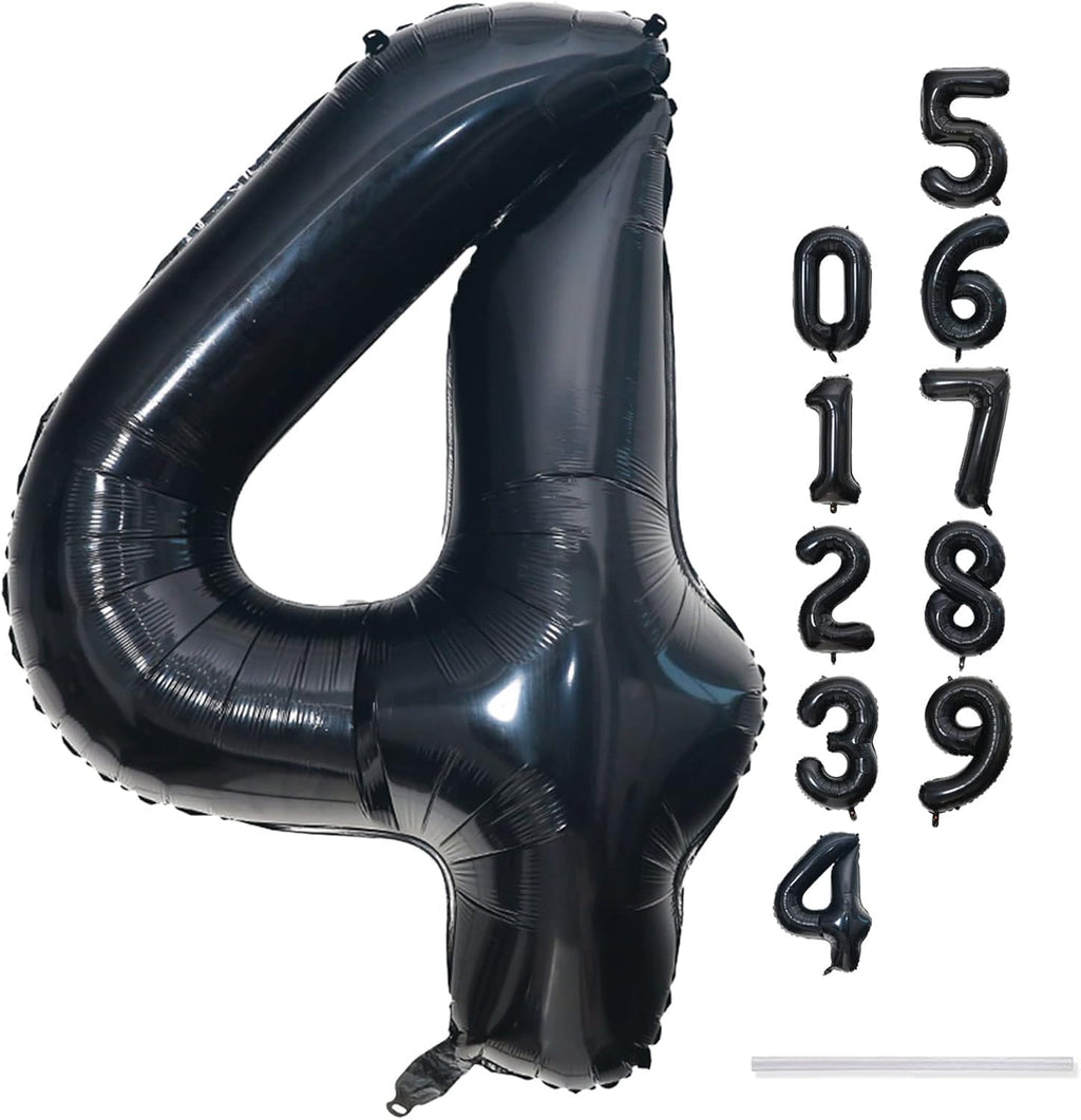 Black Number Balloons - 40-Inch Large Number 4 Foil Mylar Helium Balloons for Birthday & Graduation Celebrations