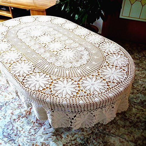 USTIDE Vintage Oval Crochet Tablecloth 59"x102"White Cotton Lace Table Cover Rustic Oval Table Overaly for Wedding/Party