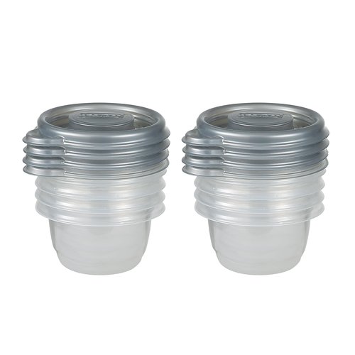 Glad GladWare Home Collection Mini Round Food Storage Containers, Small BPA Free Plastic with Silver Metallic Lid, Snack and Portion Control Containers, Microwave Dishwasher Safe, 4 Oz, 8 Count