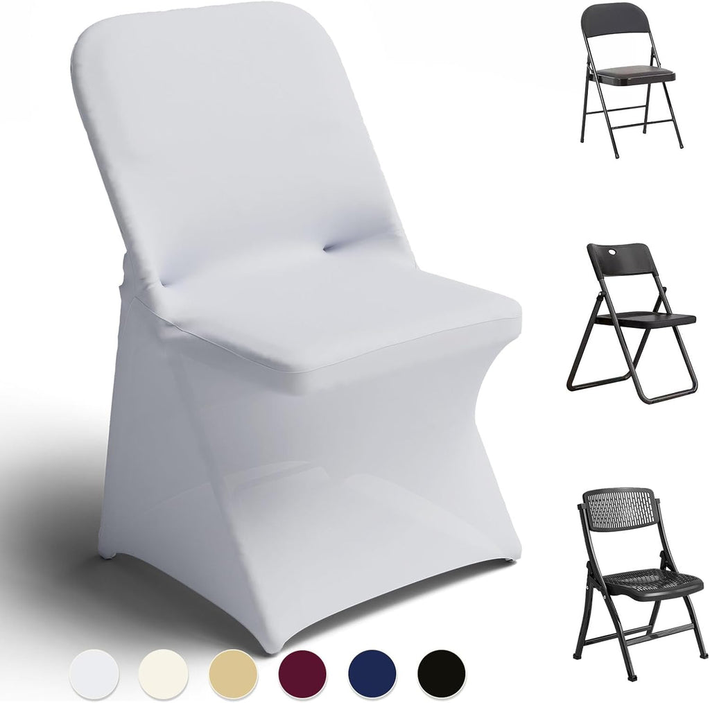 Trlyc Spandex Chair Covers - 100 Pcs Universal Fitted Slipcovers for Weddings & Banquets | White