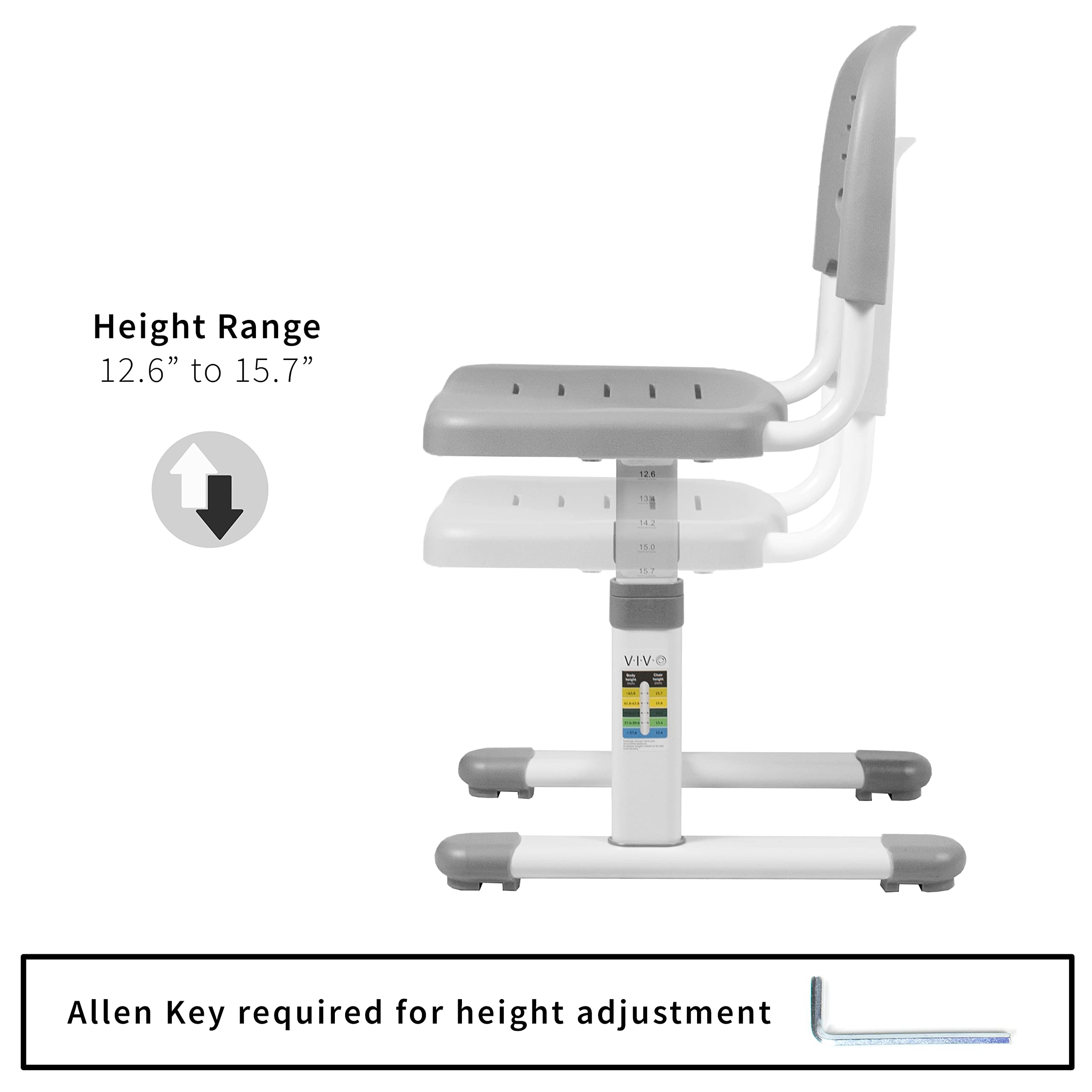 VIVO Height Adjustable Kids' Desk Chair, Chair Only, Multifunctional Interactive Workstation for School Study or Play, Children's Ergonomic Seat with Back, Gray, DESK-V201G-CH