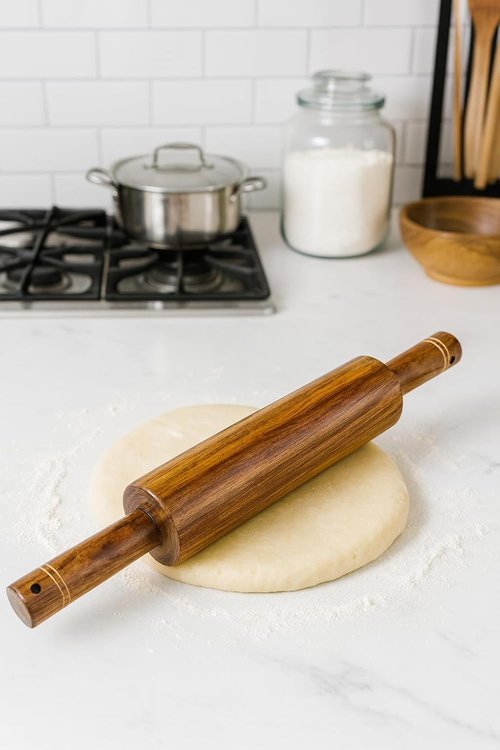 Classic Wooden Rolling Pin - 18-Inch Hardwood Dough Roller for Pizza, Pie, Pastry & Cookies