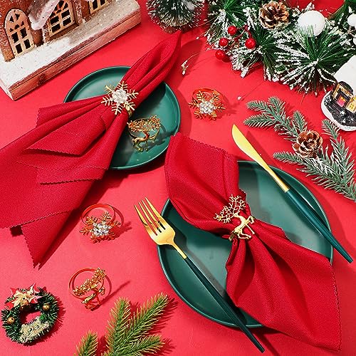 Christmas Napkin Rings Set - Elk & Snowflakes Metal Design, 24 Pieces