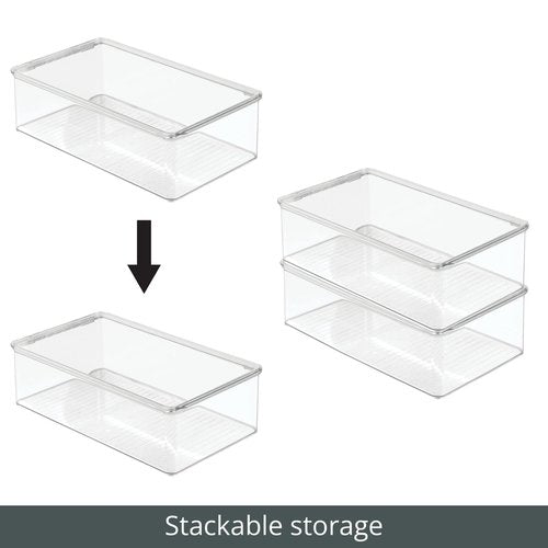 mDesign Shoe Organiser – Set of 2 – Plastic Shoe Storage Box with Lid – Footwear Organiser for Boots, Sneakers, Sandals – Clear