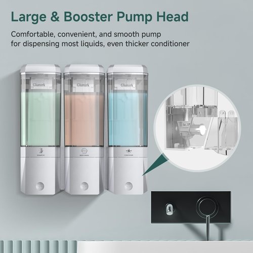 Shampoo and Conditioner Dispenser 3 Chamber No Drill Shower Soap Dispenser Wall Mounted Shampoo Conditioner Body Wash Dispenser 3 * 500ml Refillable Shower Dispenser for Bathroom Hotel, Silver