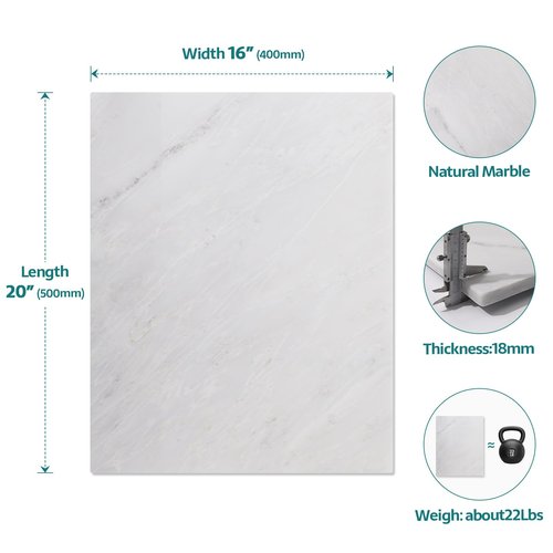 Soulscrafts Marble Stone Cutting Board For Kitchen, 20x16 Inch Oriental White Large Marble Pastry Board With Non-Slip Feet For Baking, Cheese, Charcuterie, Chocolate