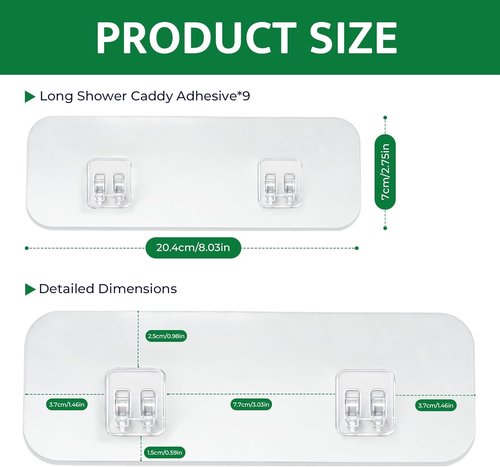 FGSAEOR Shower Caddy Adhesive Replacement Strips - Heavy Duty Clear Waterproof Hooks | No Drilling Wall Mount for Bathroom & Kitchen Storage