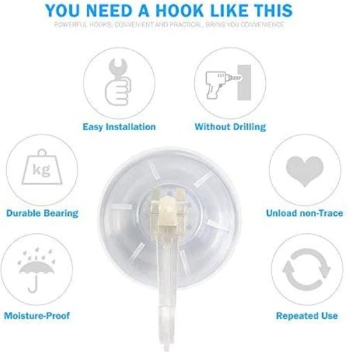 1st Choice Clear Plastic Suction Cup Hooks - Ultra Heavy Duty, Waterproof & Traceless | 6 Pack for Bathroom & Kitchen