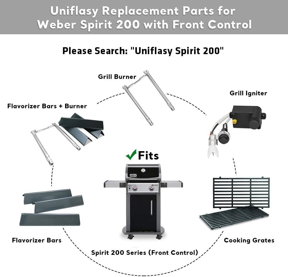 Uniflasy Flavorizer Bars & Grill Burner Tubes for Weber Spirit I & II 200 | 15.3 Inch Replacement Parts