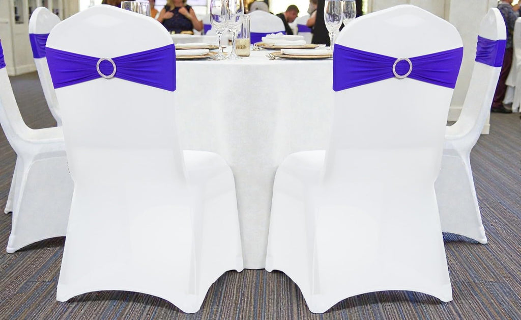 MDS Spandex Chair Sashes - 250 Pack of Royal Blue Elastic Stretch Bands with Buckle Slider for Wedding Decor