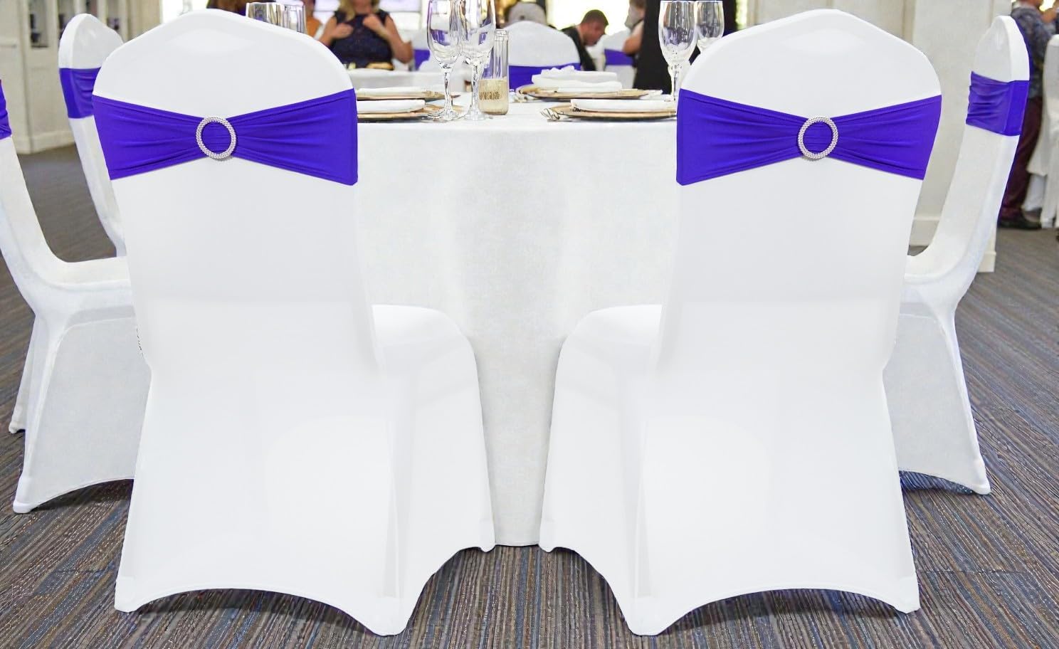 MDS Premium Stretch Spandex Chair Sashes - Pack of 10 Royal Blue Covers with Buckle Slider for Weddings & Events