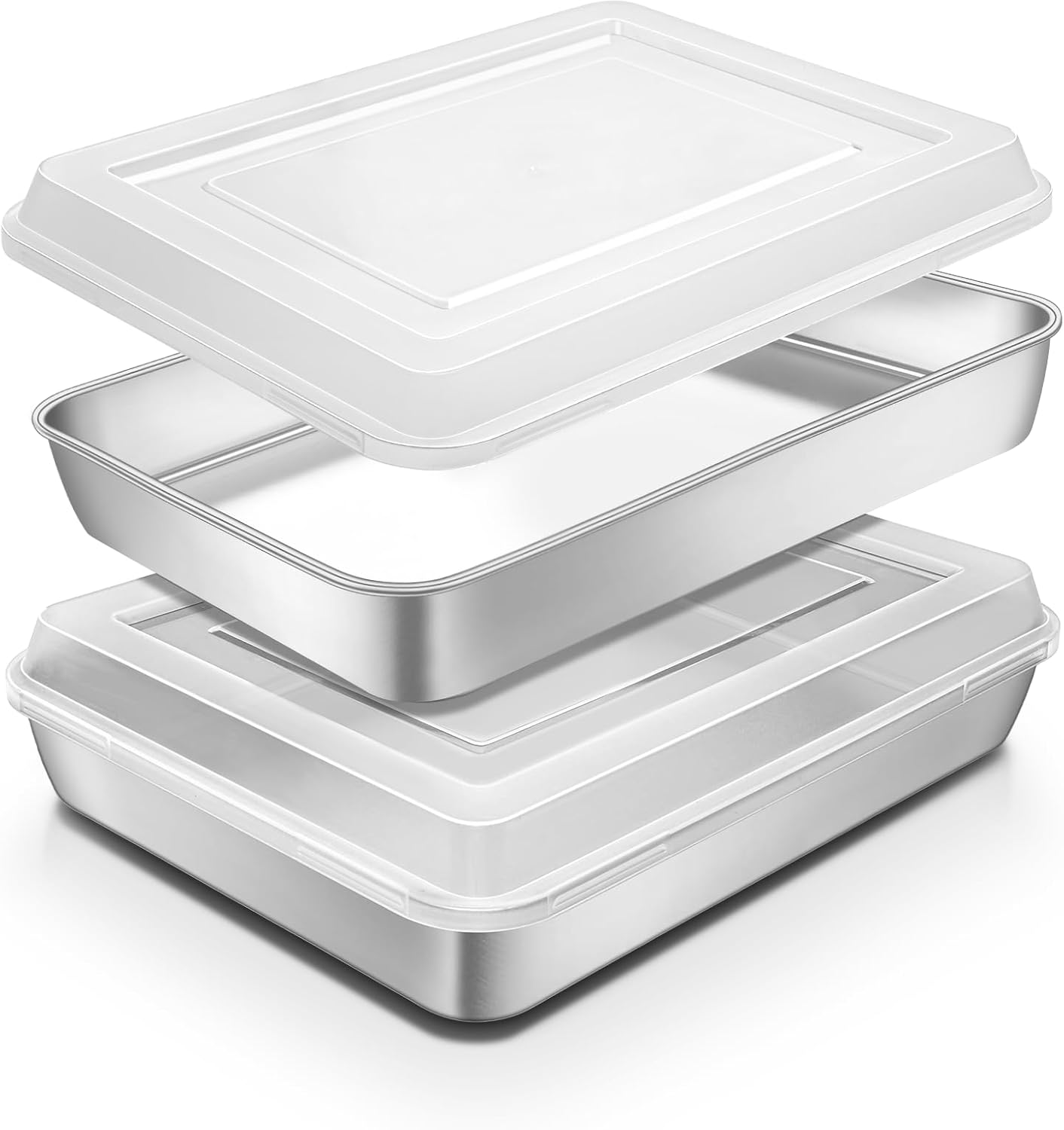 Regine Switzerland Stainless Steel Baking Pan - Deep Rectangle Cake Pans with Lids | 12⅓ x 9¾ x 2 Inch, Heavy Duty & Oven Safe