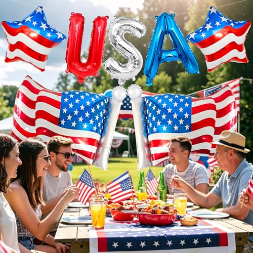 Patriotic 4th of July Balloon Set - USA Letter & Star Balloons