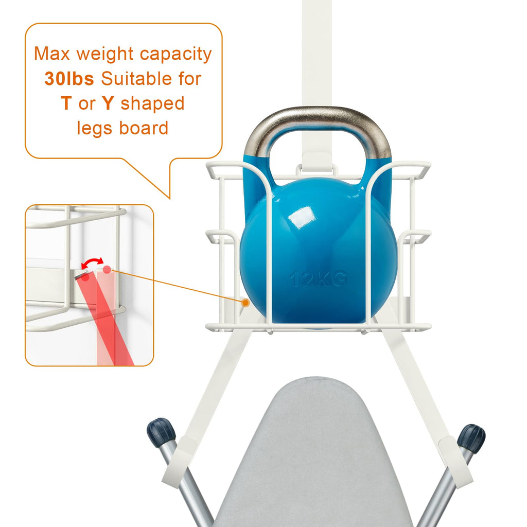 ORLESS Over The Door/Wall Mount Ironing Board Hanger, Laundry Room Iron and Ironing Board Caddy Storage Holder (White)