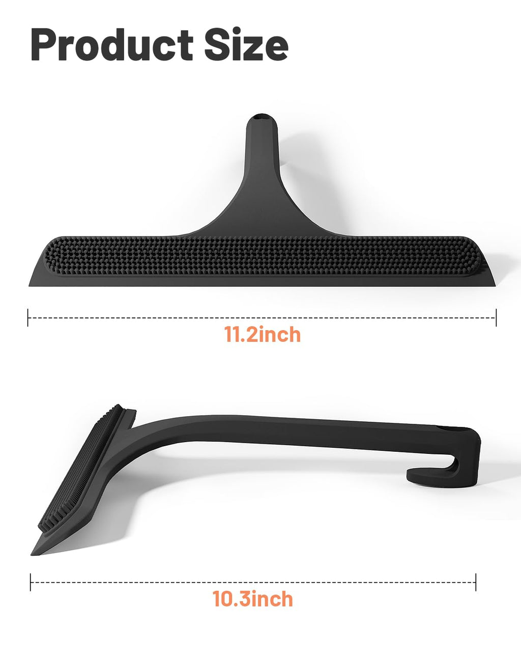2-in-1 Silicone Shower Squeegee with Hook,Dual-Sided Design with Scraper & Scrub Surface,Rust-Proof Stainless Core,Streak-Free Bathroom Squeegee for Glass Doors,Mirrors,Windows,Car Windshields (Black)