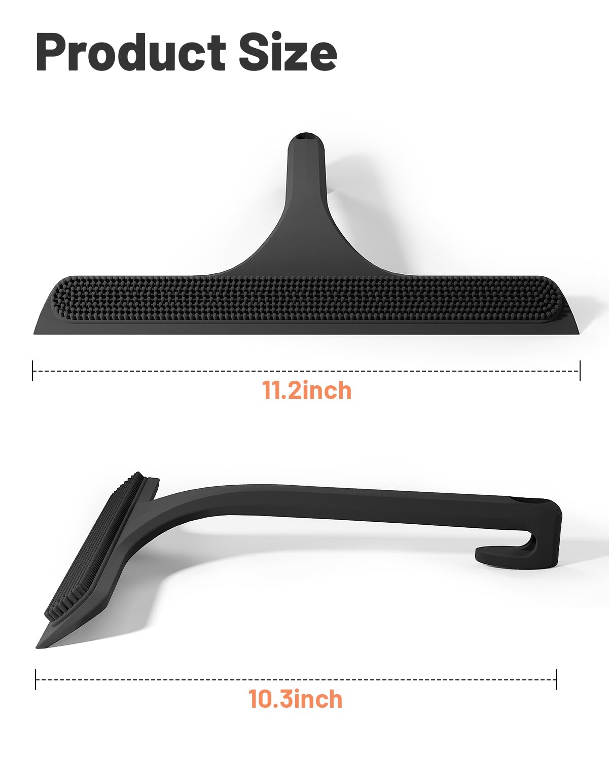 2-in-1 Silicone Shower Squeegee with Hook,Dual-Sided Design with Scraper & Scrub Surface,Rust-Proof Stainless Core,Streak-Free Bathroom Squeegee for Glass Doors,Mirrors,Windows,Car Windshields (Black)