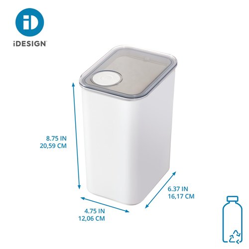 iDesign Recycled Plastic Large Dry Goods Kitchen Canister with Airtight Lid – 6.34" L x 4.79” W x 8.78” H, White