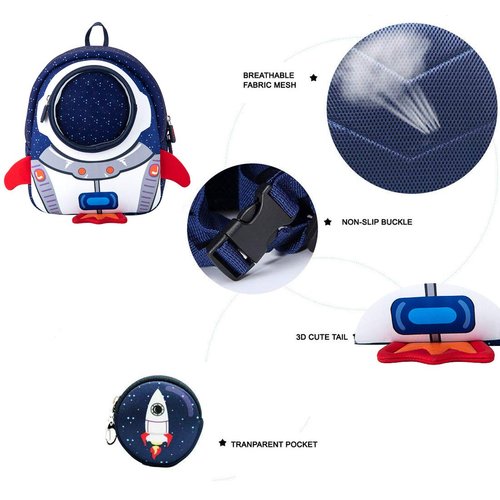 JiePai Toddler Rocket Backpack Leash Anti-lost Waterproof 3D Cartoon Kids Backpack
