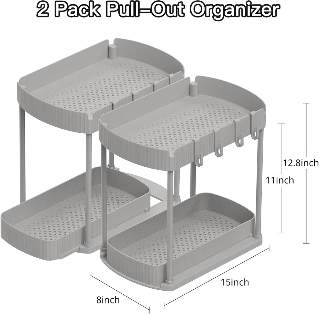 Ukeetap Multi-Purpose Pull-Out Storage Organizers - Under Sink & Cabinet Solutions | 12.8 Inch, Grey