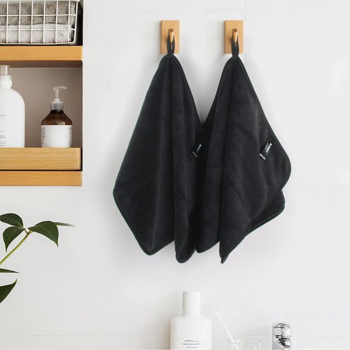 VIVOTE Hand Towel Set, Super Soft Absorbent Microfibre Hand Towels, Black, 2 Pack, 30 x 50cm