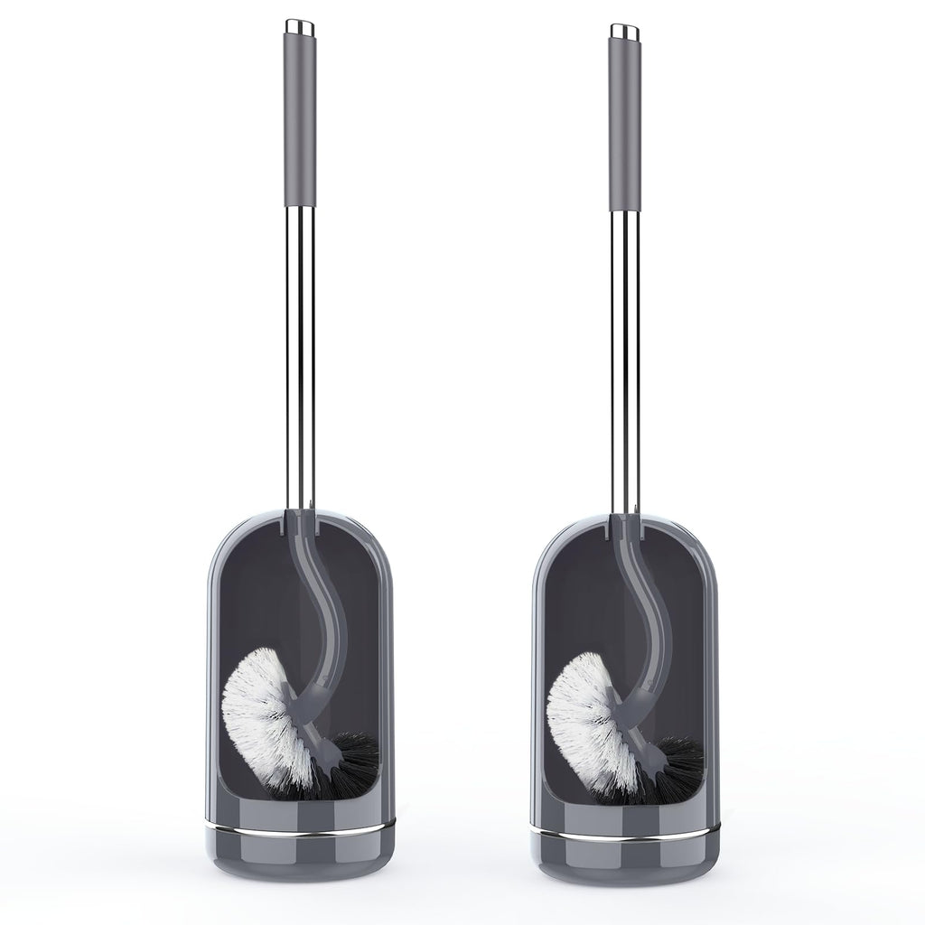 SetSail Toilet Brush and Holder Set, Compact Size Curved Toilet Bowl Brush for Bathroom Deep Cleaning with Stainless Steel Handle Toilet Cleaner Brush, Grey-2p