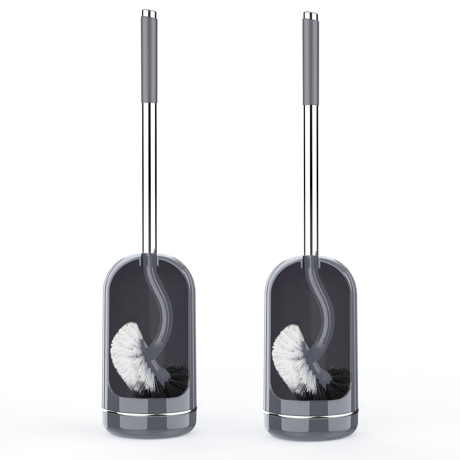 SetSail Toilet Brush and Holder Set, Compact Size Curved Toilet Bowl Brush for Bathroom Deep Cleaning with Stainless Steel Handle Toilet Cleaner Brush, Grey-2p