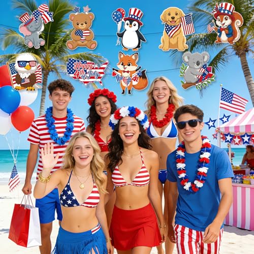 COCHIE Patriotic Animals 11x14 Inch 4th of July Bulletin Board Cutouts, 9PCS USA Flag Decor