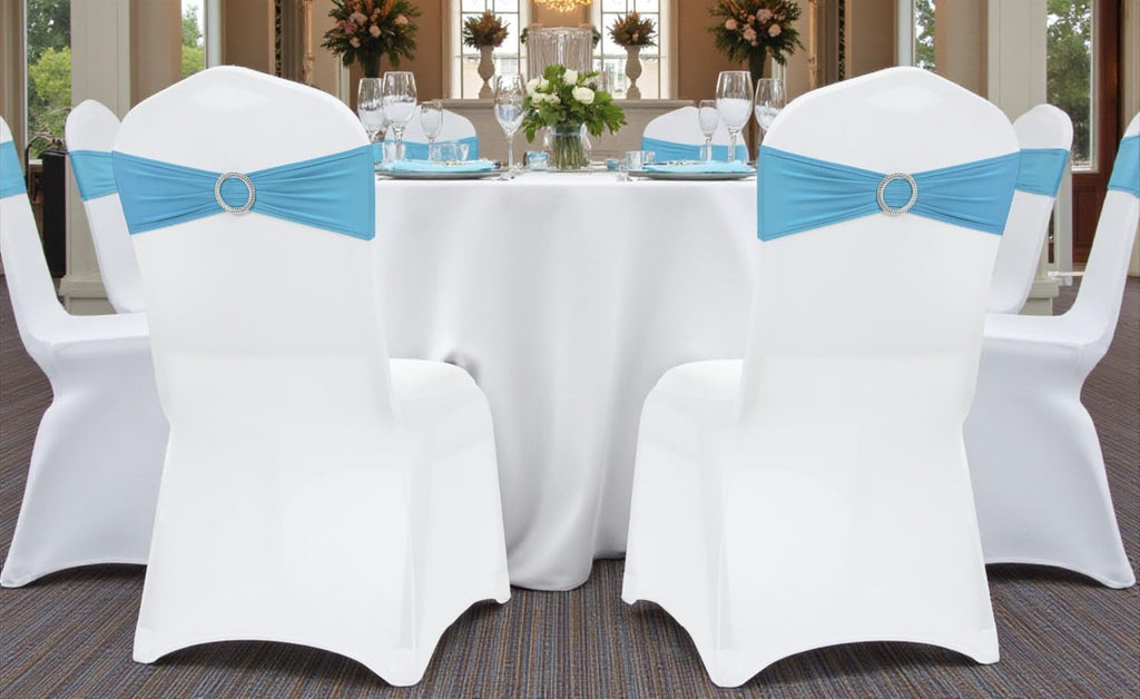 MDS Spandex Chair Sashes - Universal Fit Elastic Stretch Bands with Buckle for Weddings | Blue, Pack of 125