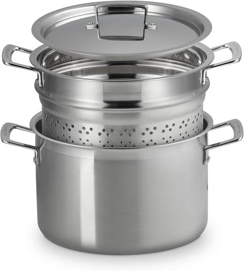 Le Creuset Stainless Steel Deep Pasta Pot - 3-Ply Construction, 7.5qt Capacity with Sieve
