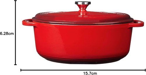 Lodge Enameled Cast Iron Oval Dutch Oven - 7 Quart with Lid & Dual Handles - Oven Safe to 500°F - Red