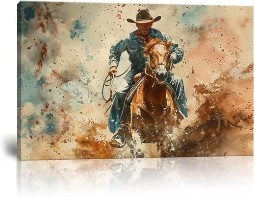 **Regine Switzerland Cowboy Wall Art - Vintage Horse Canvas Print for Western-Themed Home Decor | 28''H x 44''W**