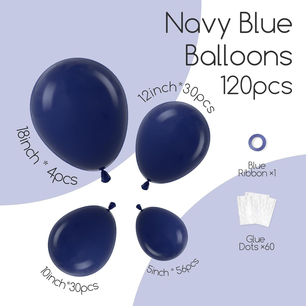 Skiennix Navy Blue Balloons - 120-Piece Set in 5, 10, 12, 18 Inch Sizes | Perfect for Graduation, Weddings & Birthdays