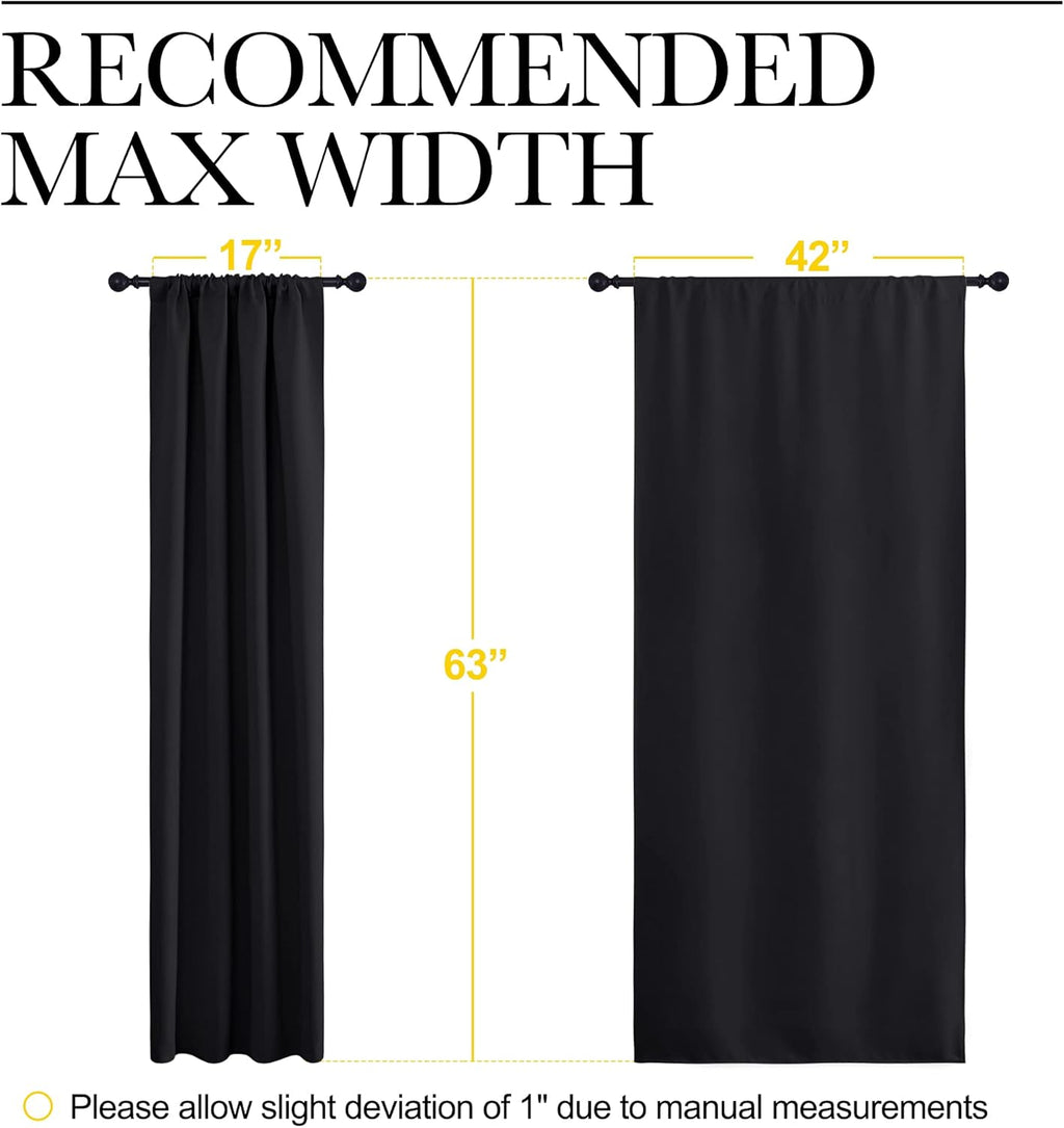 NICETOWN Blackout Curtains - Solid Thermal Insulated Drapes for Bedroom | 2 Panels, 42" x 63", Black