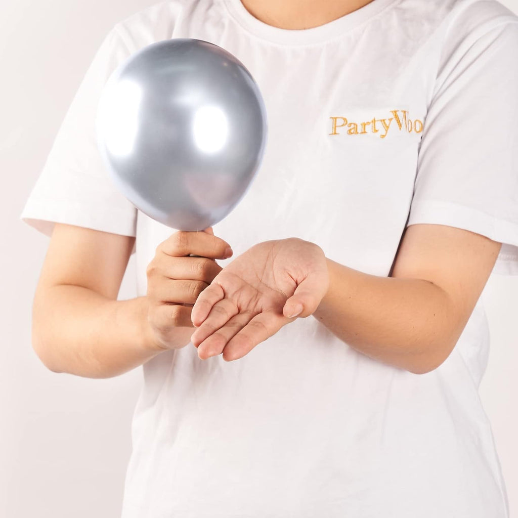 PartyWoo Silver Metallic Balloons - 50pcs 5-Inch for Stunning Birthday & Wedding Decor
