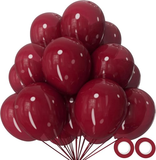 Burgundy Red Balloons - 12 Inch Latex Balloons for Birthday Party, Baby Shower & Wedding | 110pcs with Ribbons