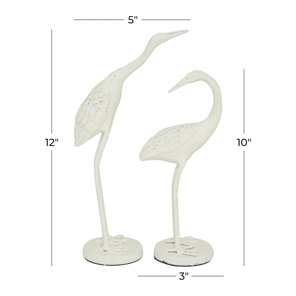 Deco 79 Metal Bird Decorative Sculpture Home Decor Statues, Set of 2 Accent Figurines 10", 12"H, White