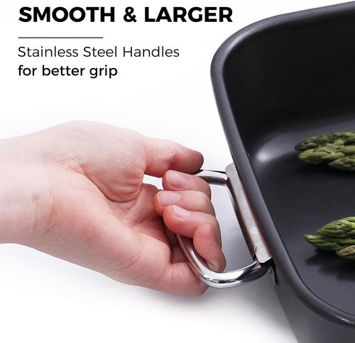 HONGBAKE Lasagna Pan - 3 Inch Deep Nonstick Baking Dish | 15x10" Heavy Duty Oven Roasting Pan, Dark Grey