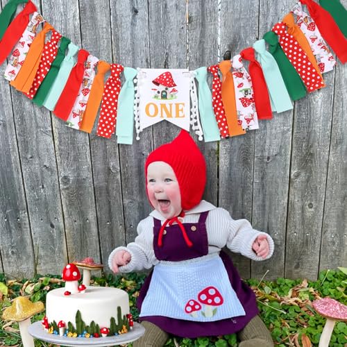 Red Mushroom 1st Birthday Highchair Banner - Fairy Theme Decor