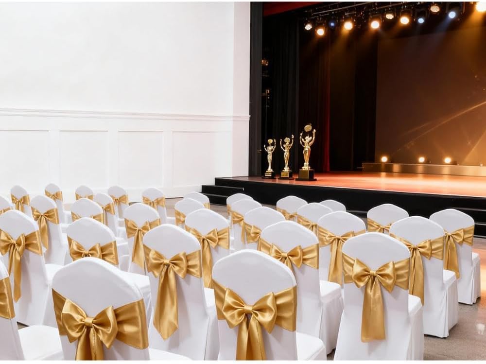 Skiennix Satin Chair Sashes Bows - 7x108 Inch Gold Ties for Weddings, Parties & Events | 50 Pack