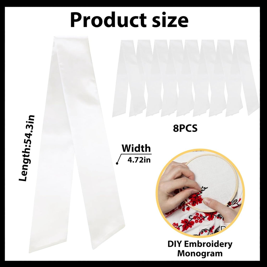 Regine Switzerland Christmas Wreath Sash - 8 Pcs White Cotton Linen for Festive Door Decor