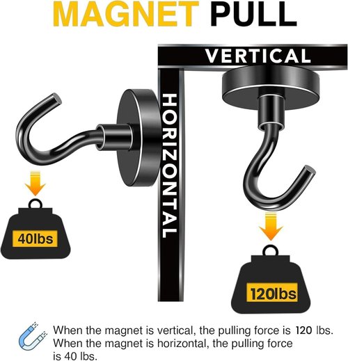 DIYMAG Magnetic Garage Hooks - Heavy Duty 120lbs Capacity | 10 Pack for Kitchen, Classroom & Grills - Black