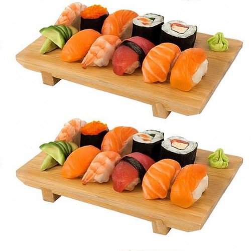 LEQC Bamboo Sushi Plate Japanese Style Sushi Serving Tray, Wooden Sushi Board & Sashimi Platter – Natural Eco-Friendly Bamboo Tableware for Sushi Rolls, Nigiri & Appetizers (9.45" × 5.91", Count, 10)