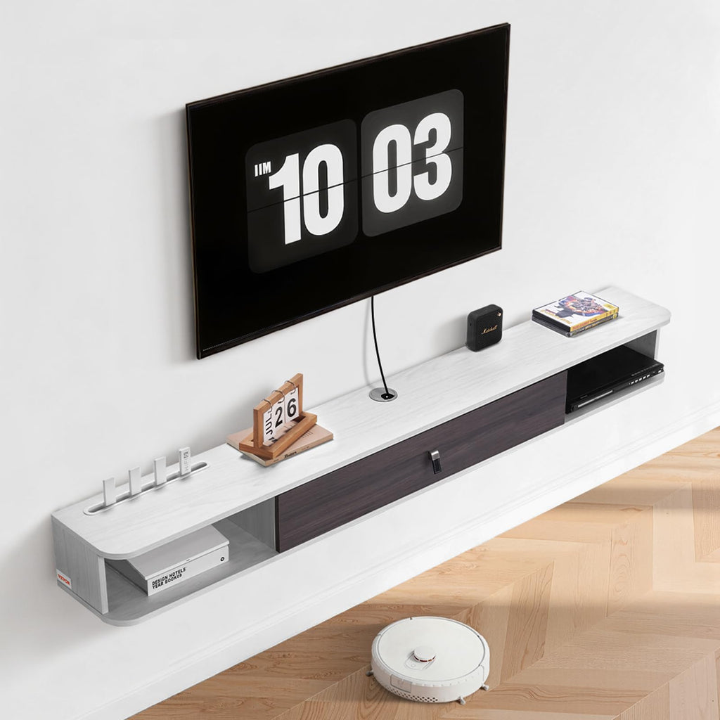 VEVOR Modern Floating TV Stand, 71'' Wall Mounted Media Console for 80 inch TVs, Floating Entertainment Center Under TV Shelf with Storage Cabinet for Bedroom & Living Room, White