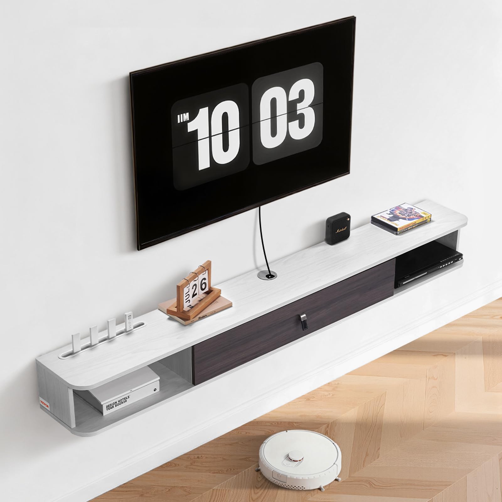 VEVOR Modern Floating TV Stand, 71'' Wall Mounted Media Console for 80 inch TVs, Floating Entertainment Center Under TV Shelf with Storage Cabinet for Bedroom & Living Room, White