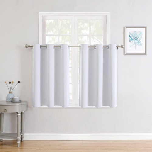 ChrisDowa Small Window Curtains - Grommet Thermal Insulated Room Darkening Panels (Greyish White, 34 x 36 Inch)