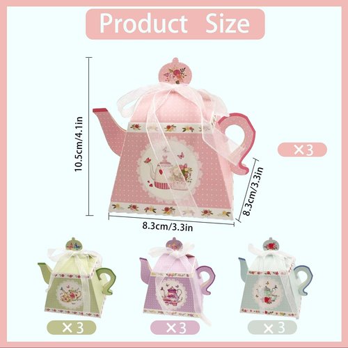 GRSECPO 12 Pack Elegant Floral Tea Party Favor Boxes (Manual fold, 3.3"x3.3"x4.1"), Table Decor, Wedding, Tea Party Treat Bags for Candy, Cookies, Small Gifts